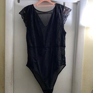 Forever 21 Black Lace V-Neck Bodysuit